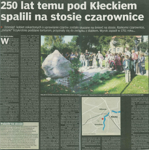 Rok 1761 spalenie "czarownic"
Artykuł napisała Iza Budzyńska
Gnieźnieński Tydzień nr.40 (234) 07.10.2011 #Kłecko