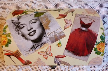 decuupage szkatułka #decoupage #dekupaż #szkatułka #kuferek #MerlinMonroe #glamur