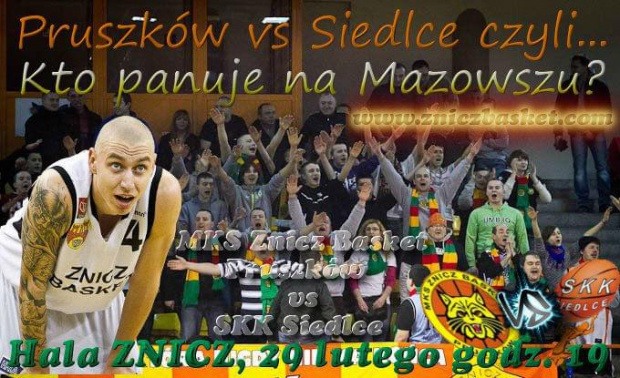 Plakat zapowiadający spotkanie I ligi koszykówki mężczyzn pomiędzy drużynami MKS Znicz Basket Pruszków i SKK Siedlce #ZniczBasket #Pruszków #koszykówka #ILiga #PZKosz #kosz #basket #SKK #Siedlce