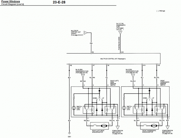 Schemat elektrycznych szyb Honda Accord