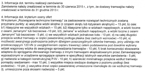 Z przetargu na 186 tramwajów dla Warszawy