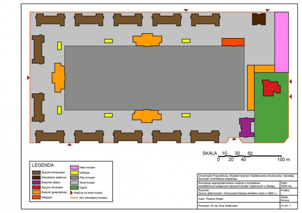 Praca magisterska - Koncepcja zagospodarowania wnętrza w kompleksie mieszkaniowo-usługowym dawnych koszar wojskowych w Brzegu - dawny układ koszar