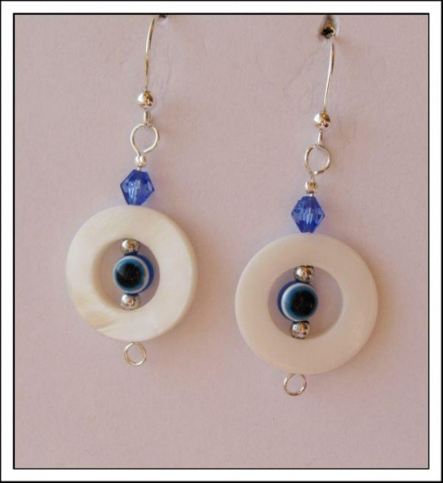 "Niebieskie Spojrzenie" masa perłowa, kryształek, milefiori Ag.925